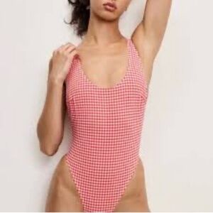 Good American NWT Red Gingham high cut  One-Piece Swimsuit L